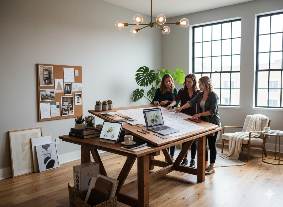 Interior design studio workspace